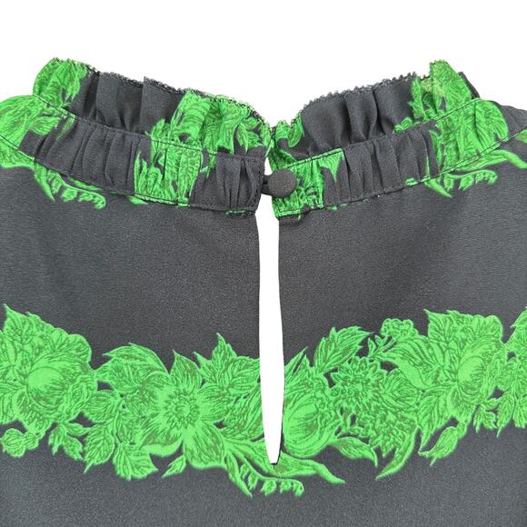 J.Crew Ruffle Crew Neck Top WMN 4 Navy Blue/Green Beanstalk Stripe A9171 Blouse - Picture 6 of 11